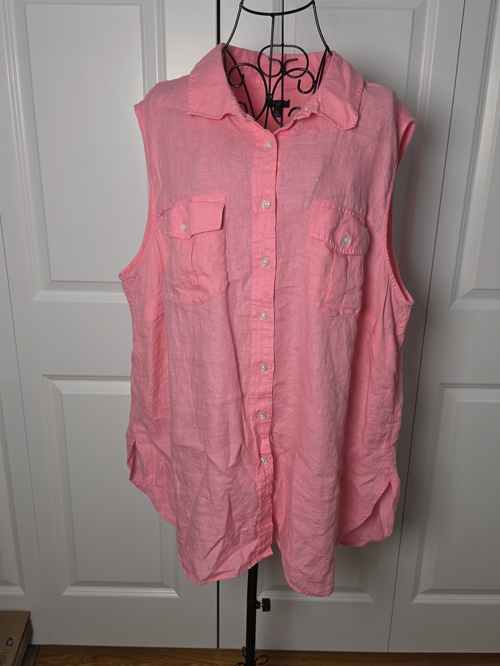 Talbots Plus 3X 100% Linen Pink Sleeveless Button Front Tunic Top